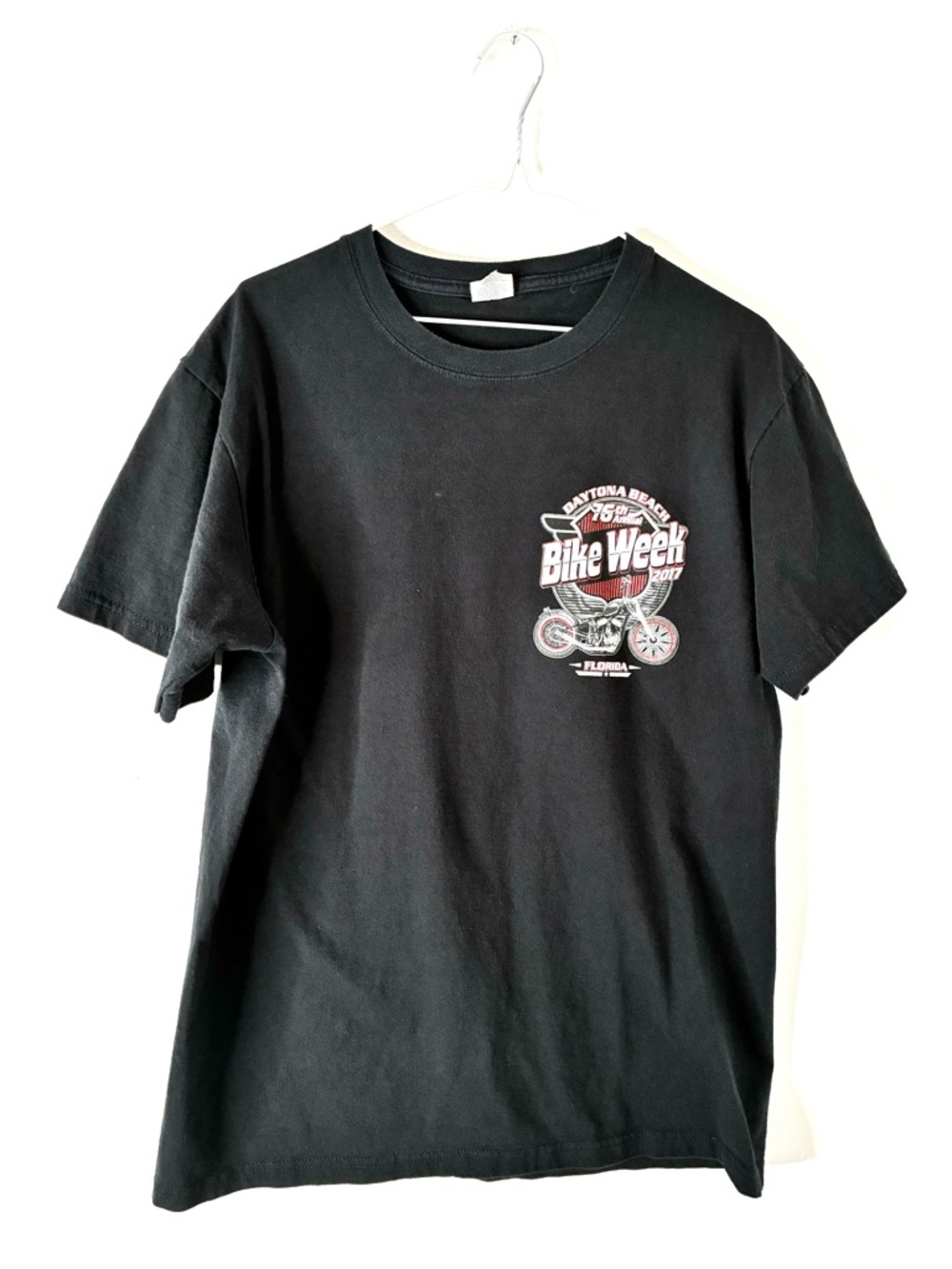 Daytona Beach Bike Week 76th Annual 2017 Black Skull Graphic Tee Red White Event